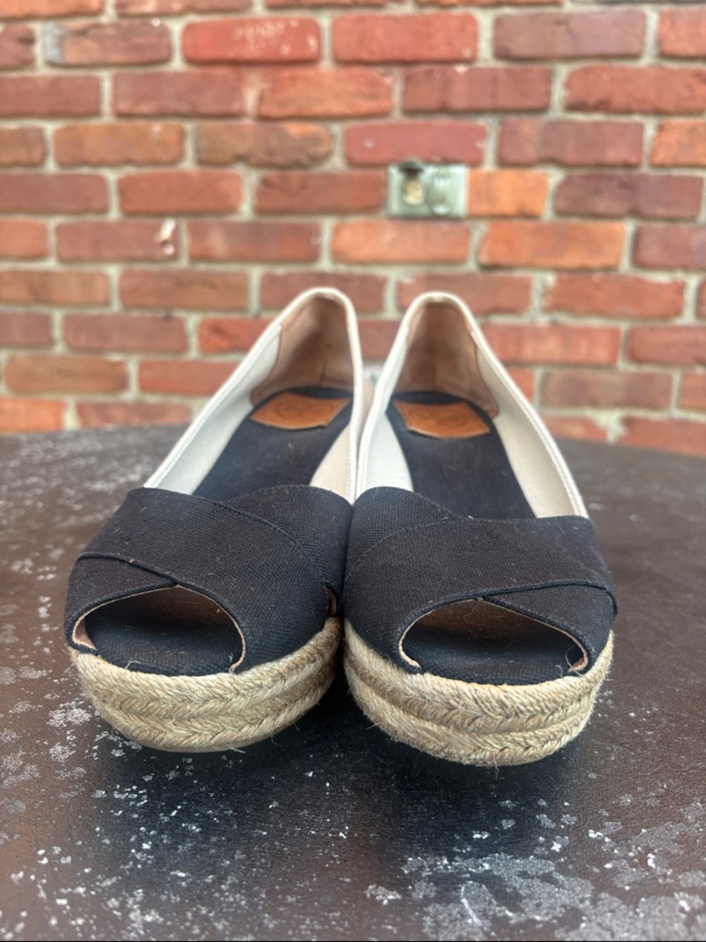 Tory Burch Women’s Black Espadrille Platform Peep-Toe Wedges size 9.5 - Picture 5 of 8